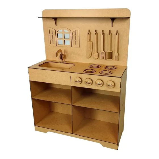 Cozinha De Brinquedo Infantil Madeira Mdf Completa Criança Cor Marrom