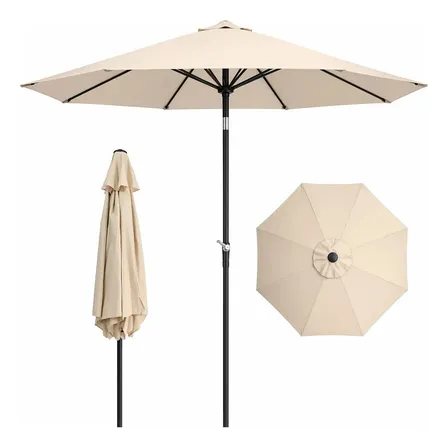 Sombrilla Aluminio 2.7 Exterior Manivela Manual 6 varillas Facil Apertura Resistente Impermeable Ligera Jardin Terraza Restaurante Patio Balcon Sol