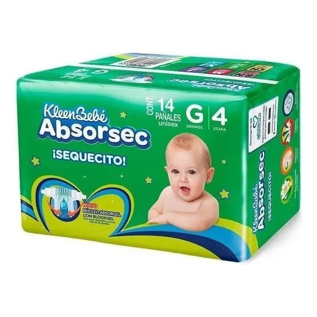 Pañales Kleenbebe Absorsec Unisex Grande 14 Piezas Etapa 4