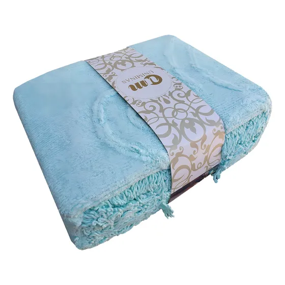 Colcha Chenille Queen Casal Estilo Antiga Tradicional Madrid Cor Verde-água Bordado