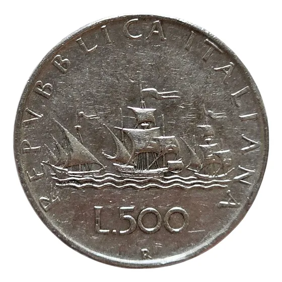 Italia 500 Lira Plata Ley 0.835 1959 Moneda 3 Carabelas