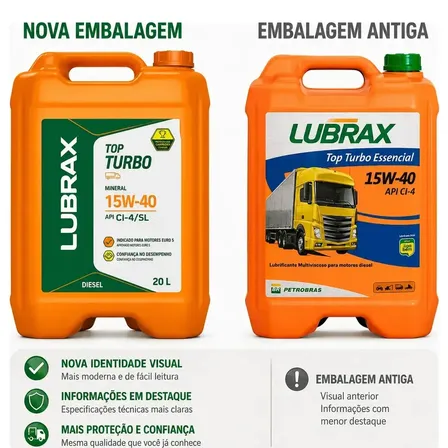 Óleo Motor 15w40 Top Turbo Essencial Lubrax 20 Litros