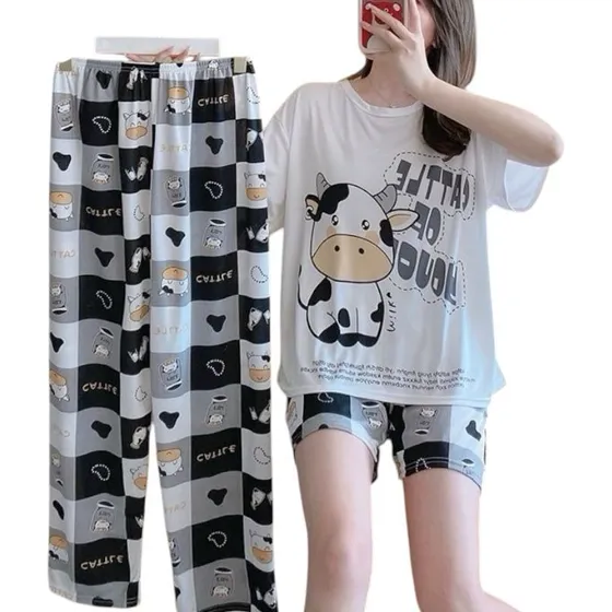 Pijama Mujer Pantalón Largo + Short Verano Diseño