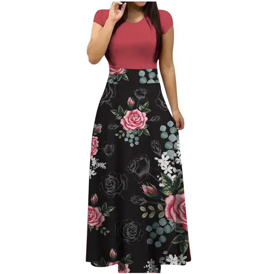 Jegulv Vestido Largo Elegante Manga Corta Para Dama