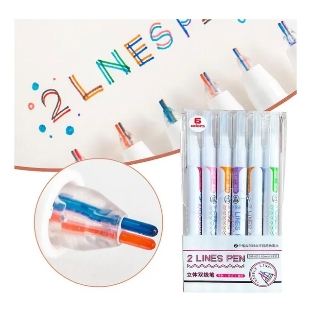 6pz De Plumones Doble Punta En Una Colores Mixtos Linea Dual