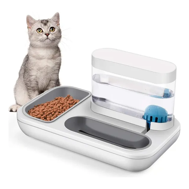 Plato Comedero Doble Para Perro Gato Con Dispensador De Agua