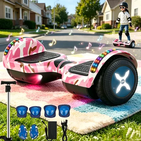 Skate Hoverboard Elétrico Led Light Com Bluetooth E Alça Rosa