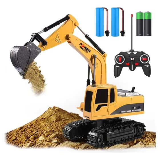 1:24 Excavadora De Juguete De Control Remoto Para Niños,control Remoto Para Niños Con 2 Baterías Y 1 Par De Baterías Aa Para El Controlador