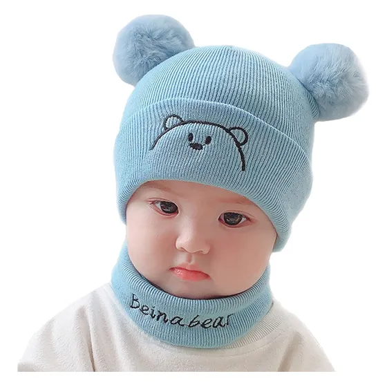 Gorro Con Bufanda Para Lindo Bebé De Punto De Pequeña Oso