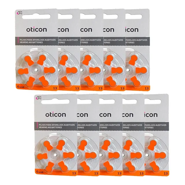 60 Baterias Pilha 13 Oticon Aparelho De Audição 10 Cartelas