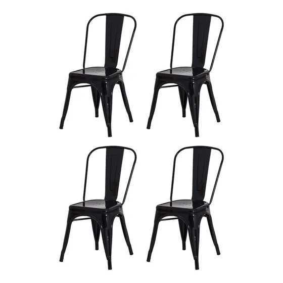 Kit 4 Cadeiras Design Tolix Iron Industrial Jantar Varanda Assento Preto