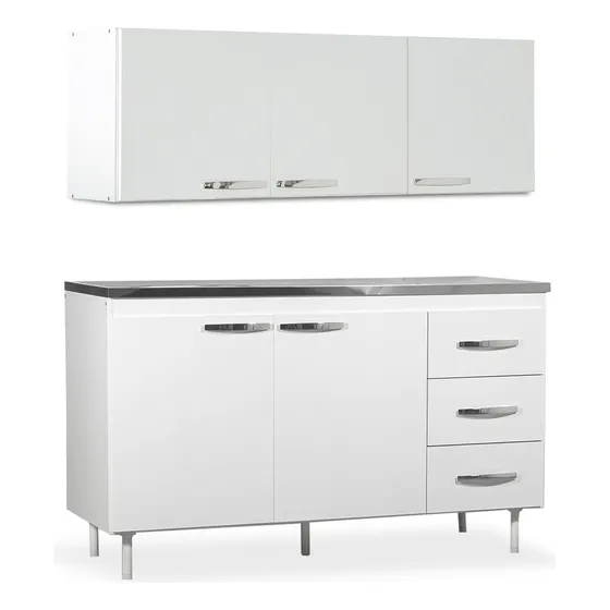 Alacena Y Bajo Mesada 140 Con Melamina Mueble Blanco