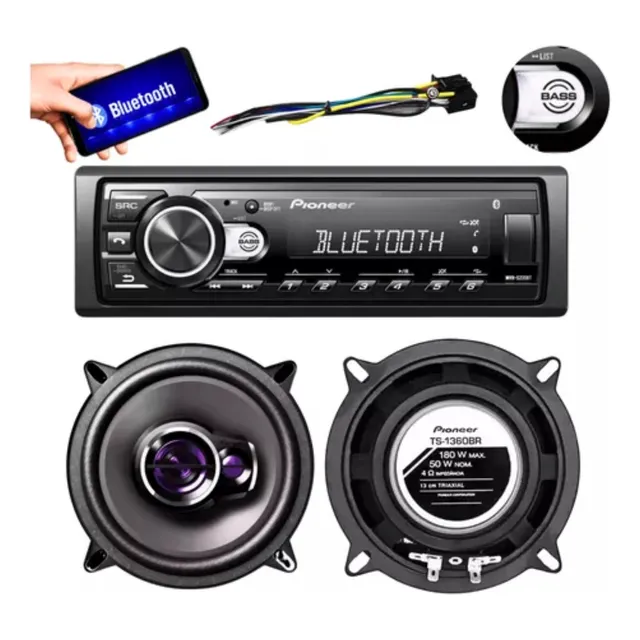 Kit Som Pioneer Rádio Mvh S235bt + 2 Alto Falante 5 Pol 100w