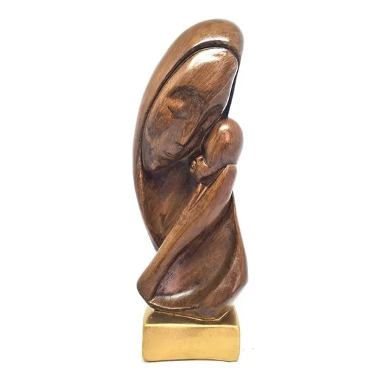Escultura Mãe Com Filho Abstrata Decoração Premium Grande Cor Marrom Envelhecida