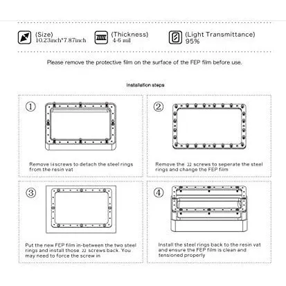 5 Unids Fep Pelicula Para Anycubic Photon Mono 8.9 '' 3d