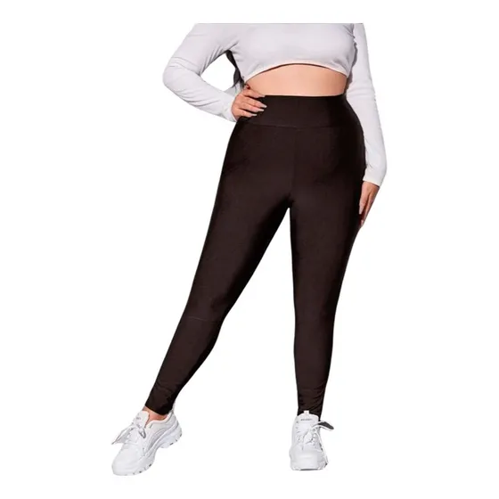 Leggings Largo, Marrón Chocolate De Cintura Alta 1xl (14)