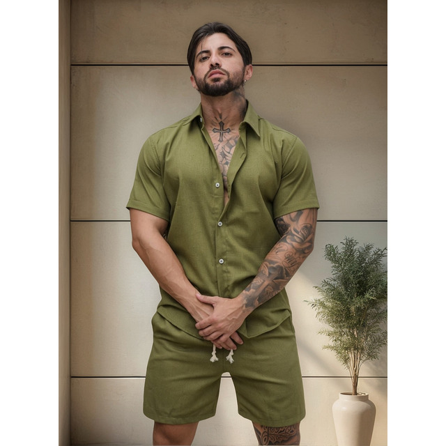 Conjunto Masculino De Linho Social Camisa Bermuda Linho Conjunto Masculino De Linho Social Camisa Bermuda Linho