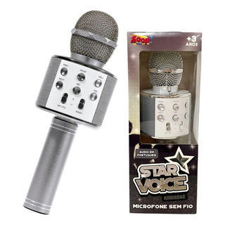 Brinquedo Infantil Microfone Prata Com Bluetooth Star Voice Brinquedo Infantil Microfone Prata Com Bluetooth Star Voice