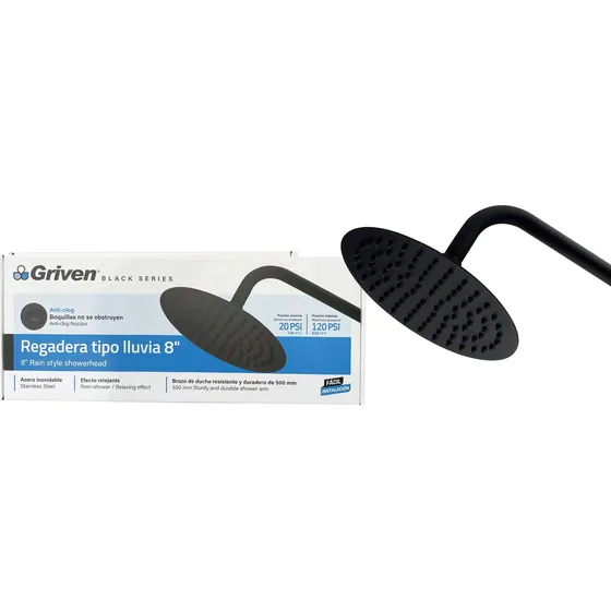 Regadera Para Baño Ducha 8 PuLG  Negra Tubo 50cm