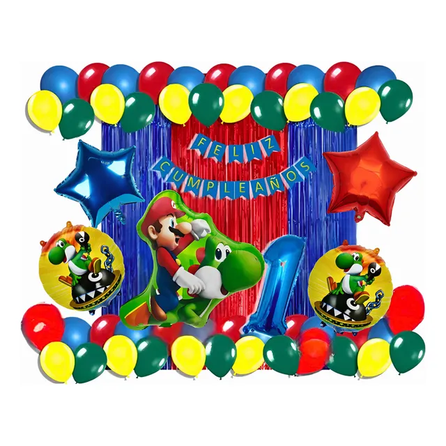 Kit Decoración Globos Yoshi Mario Bros Para Cumpleaños