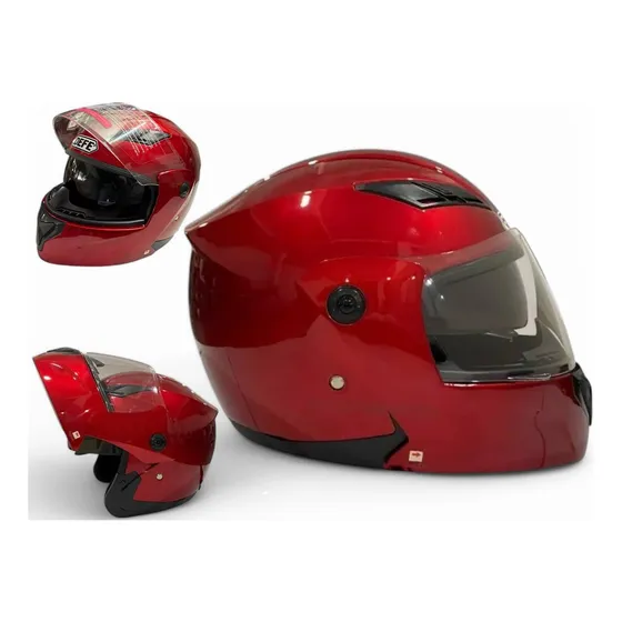 Casco Abatible Racing Doble Mica Rojo Brilloso Xl/l