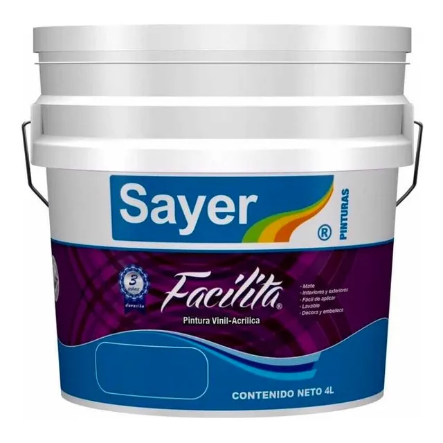 Pintura Vinilica Lavable Blanco Acrilica Sayer Facilita 4l