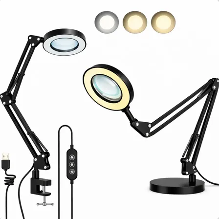 Luminária Lupa Estética Profissional Ring Light Led TheVisionaries Articulada Mesa Bancada Base Garra Lash Designer
