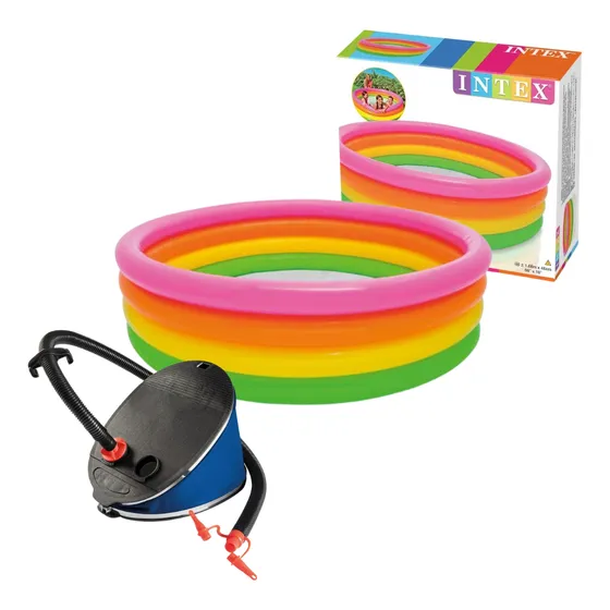 Piscina Infantil Colorida 780l Intex E Inflador De Pé Médio