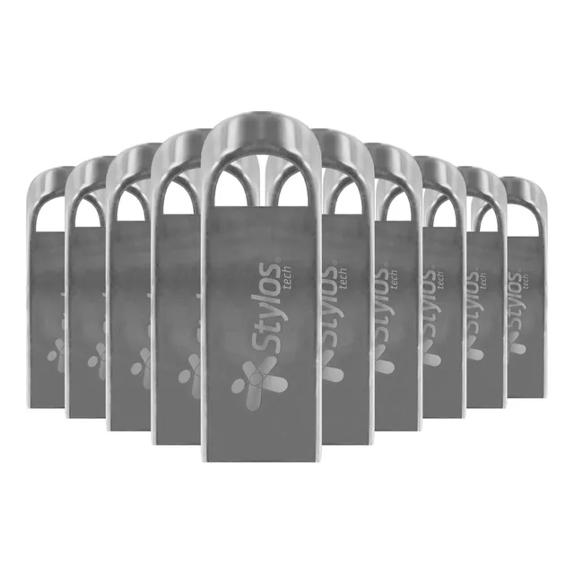 Kit 10 Memorias Usb Stylos 16gb 2.0 Metálica Plata Stmus516b