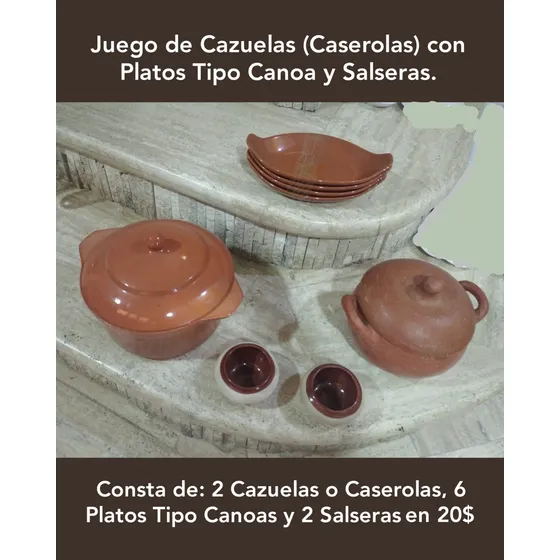 Vajilla De Barro Cazuelas, Platos Tipo Canoas Y Salsera 