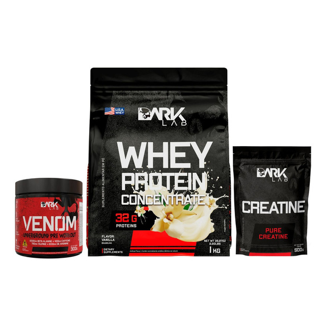Whey Protein Baunilha 1kg + Creatina 500g + Venom 300g Sabor Frutas Vermelhas