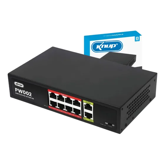 Switch Poe 8 Portas Hibrido + 2 Uplink Câmeras Ip 100/1000gb