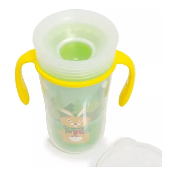 Vaso Magico Bebe Con Asas Y Tapa Involcable 270ml Love 9149 Color Verde