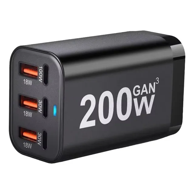Gan Carga Rápida 200w 6puertos Usb C /a Mac Notebook Android