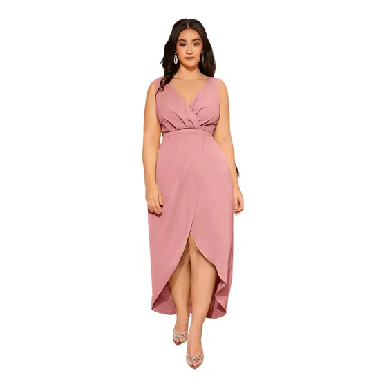 Vestido De Dama De Honor De Cuello Cruzado Bajo Tulipán
