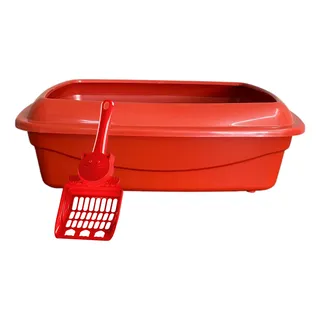 Kit Caixa De Areia Para Gatos Pazinha Banheiro Grande Funda Cor Vermelho Kit Caixa De Areia Para Gatos Pazinha Banheiro Grande Funda Cor Vermelho