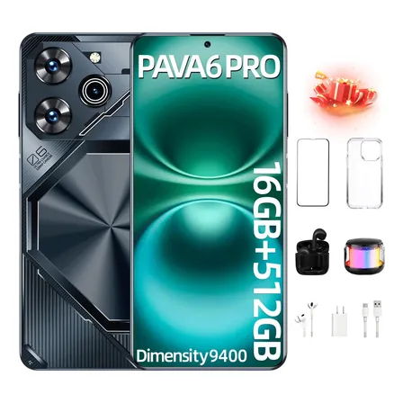 Celulares Economicos Buenos Celulares Gamers Nuevos Pava6 Pro 16gb Ram 512gb Dual Sim Batería Grande 108mp 5g Telefono Regalo: Rgb Altavoz,auriculares Negro