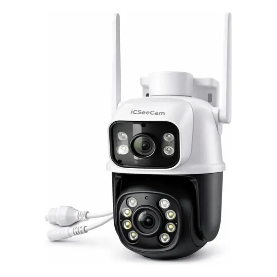 Camara Seguridad Wifi Exterior Doble Lente Icseecam 20612 Blanco Con Negro | Cuotas sin interés