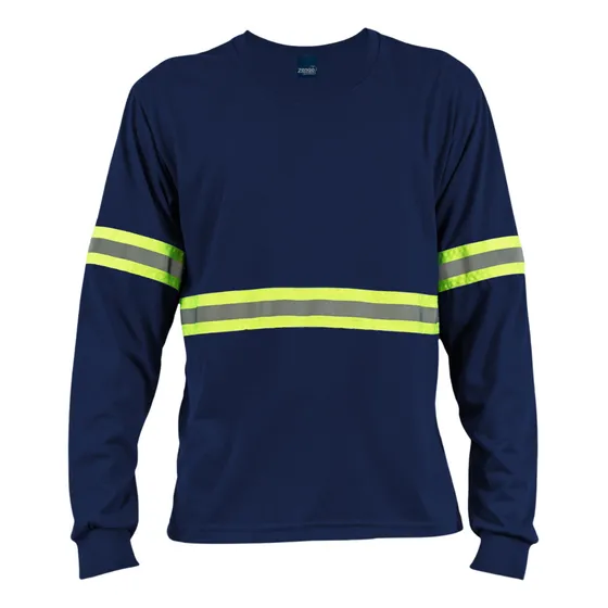 Camiseta Manga Longa Faixa Refletiva Uniforme Trabalho Preto