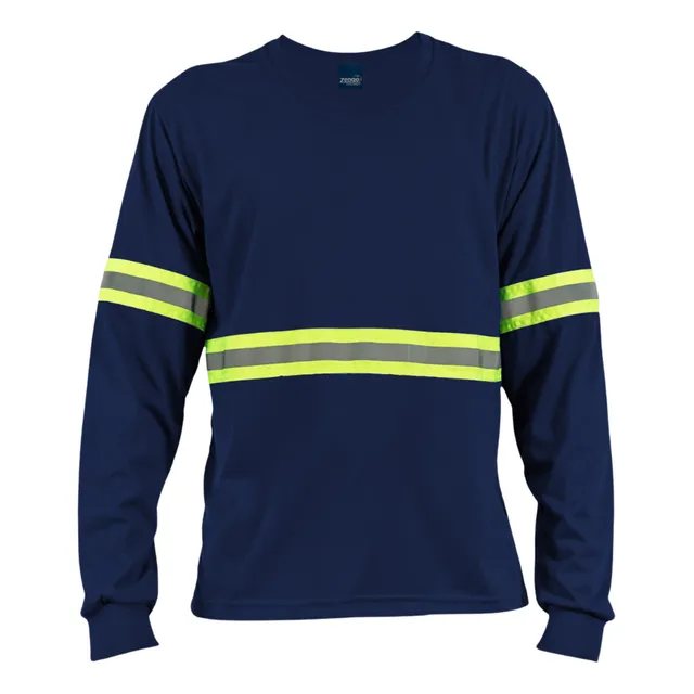 Camiseta Manga Longa Faixa Refletiva Uniforme Trabalho Preto