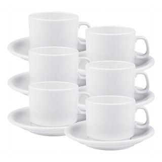 X6 Taza Desayuno C/plato Línea Recta, Porcelana Verbano X6 Taza Desayuno C/plato Línea Recta, Porcelana Verbano