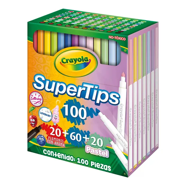 100 Plumones Crayola Lavable Super Tips 20 Pastel 20 Aroma