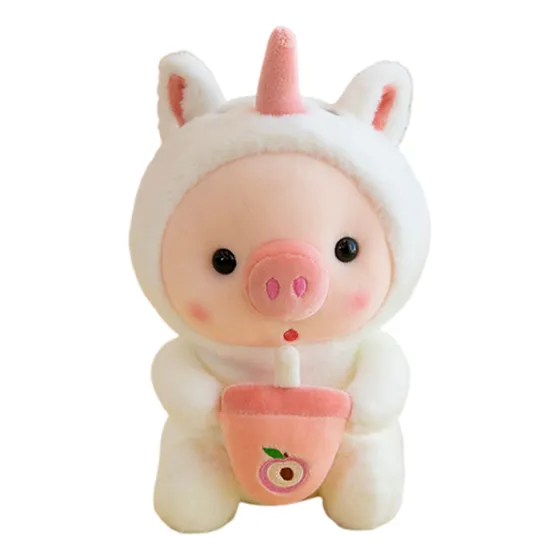 Blanco Regalo Cerdito De Peluche Con Capucha De Conejito 25cm