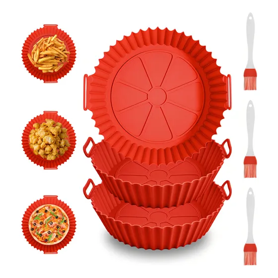 3 Reutilizable Silicona Bandeja Para Freidora De Air Fryer Color Rojo