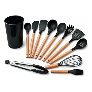Kit Utensílios De Cozinha Em Silicone 12 Peças Yanmei Preto
