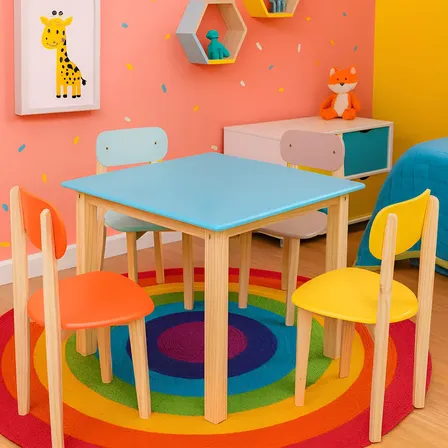 Conjunto Mesa C/ 4 Cadeiras Infantil Juvenil Escola Criança