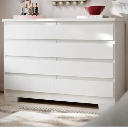 Cômoda 8 Gavetas Pés E Corrediças Telescópicas Para Quarto Grande De Casal Guarda Roupas Grécia Cor Branco.
