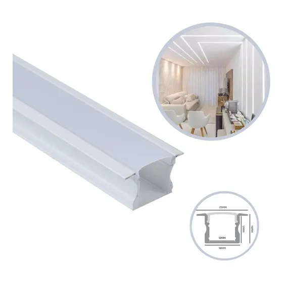 Perfil LED integrado de 2 m, aluminio blanco, yeso, madera, 16 mm