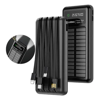 Powerbank 10000mah Cargador Keluona Pw0001 Carga Batería Con 4 Cables Integrados (incluye Cable Para iPhone),tipo C, Micro,color Negro,compatible Con iPhone 16 15 14,huawei,xiaomi,samsung S22 S21