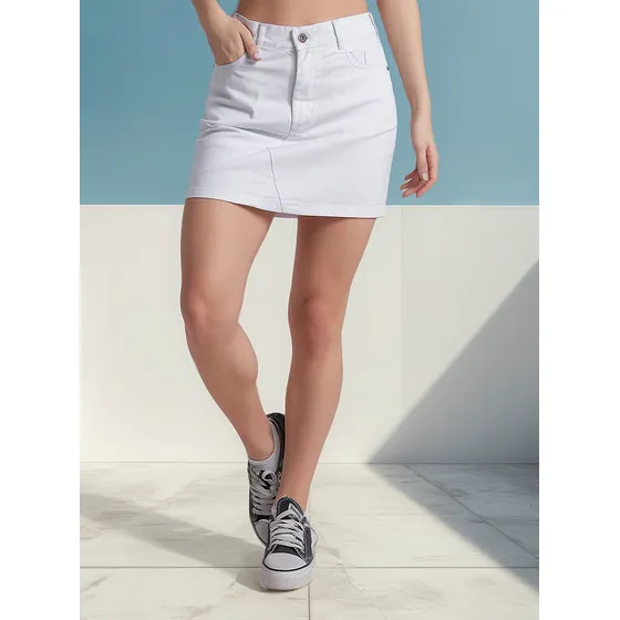 Pollera Onyx Mini Jeans Rigida Con Ruedo Mujer